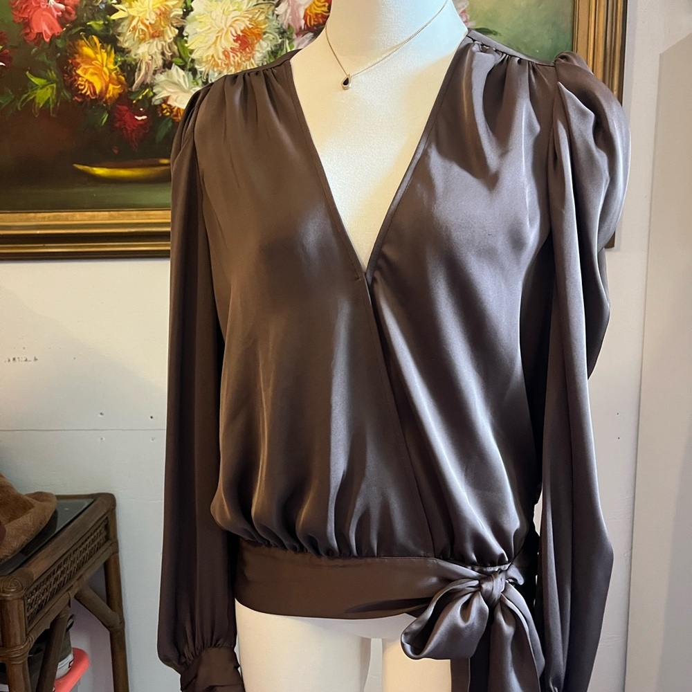Ramy Brook Chocolate Pauline Puff Sleeve Blouse ::: current retail $375 - Picture 4 of 16